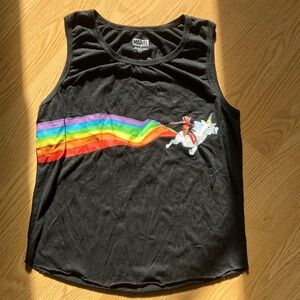 Marvel Black Tank Top with Rainbow and Unicorn